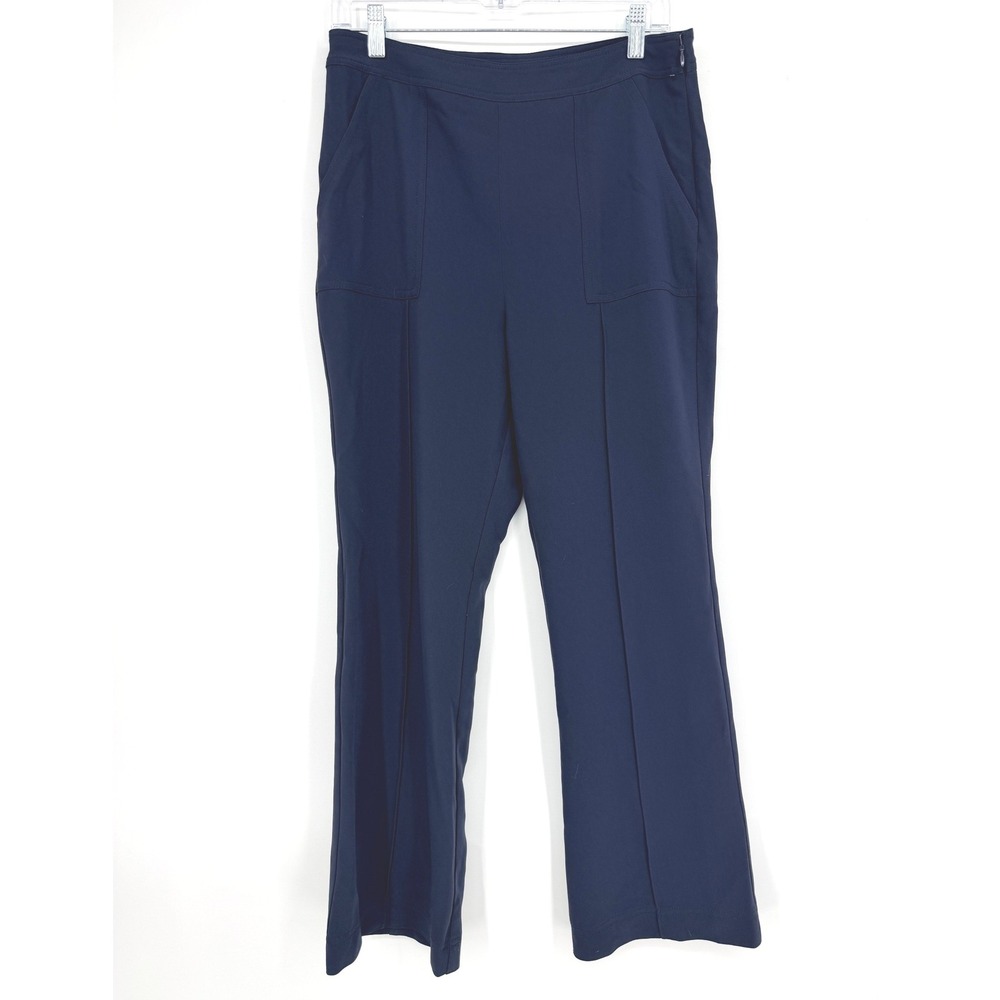 Cinq a Sept Navy Blue Wide Leg Pintuck Trousers High Rise Workwear Pants Size 8